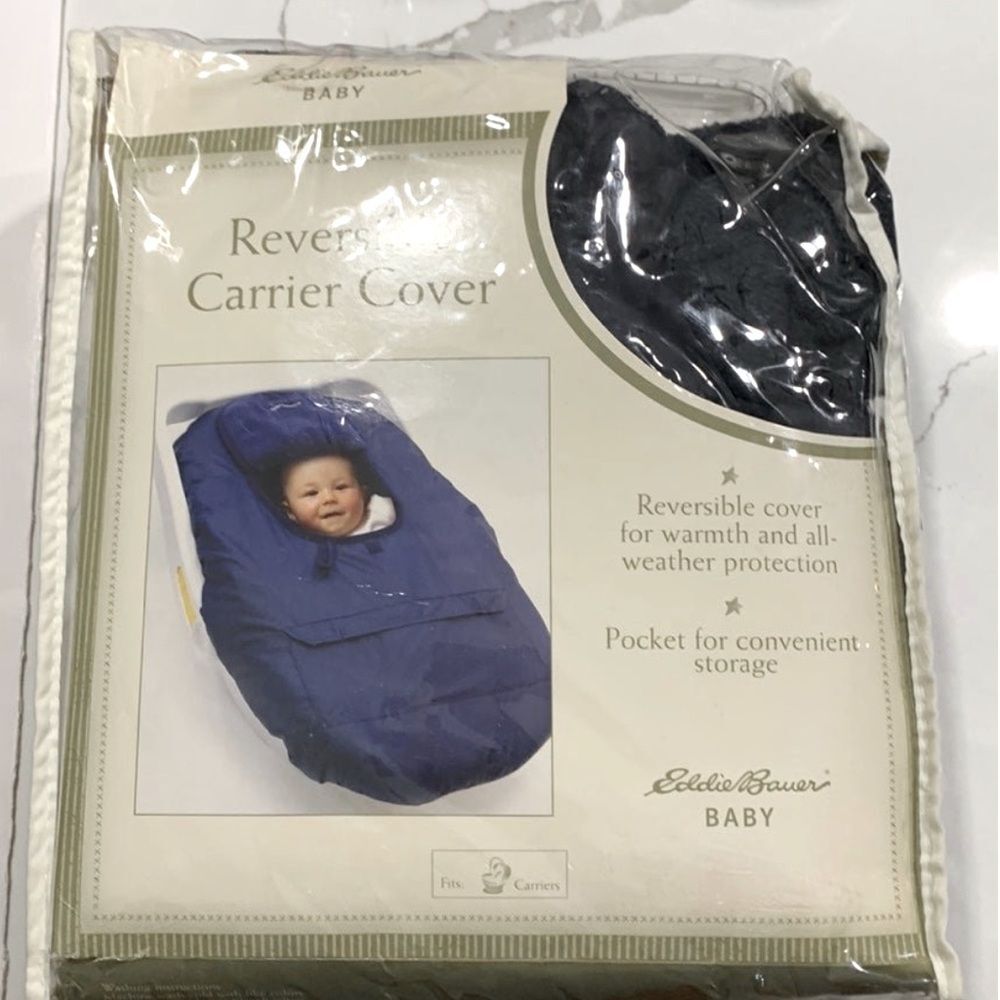 Eddie Bauer Navy Blue Car Seat Cover Nylon Soft Fleece Reversible Infant